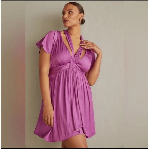 Anthropologie Deep V-Neck Vibrant Mini Dress Size 12 - Picture 1 of 14
